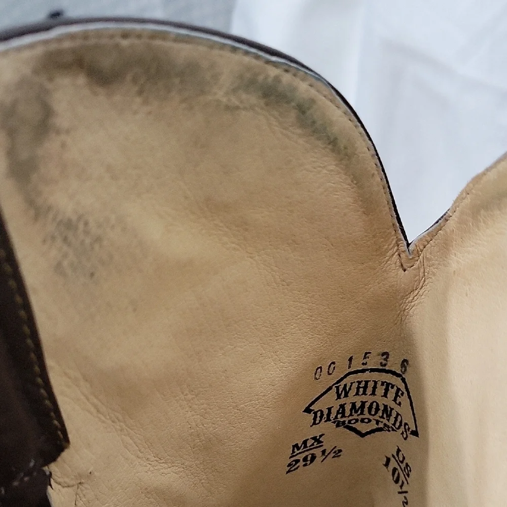 White Diamonds Brown Western Cowboy Boots with Embroidery Size 10.5